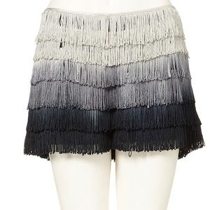 Topshop Black & Blue Ombré Fringe Shorts
